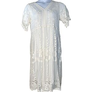 Polagram White Lace Midi Dress Size M